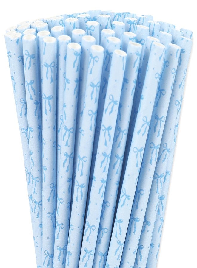 JarThenaAMCS جارثينا إيه إم سي إس، 200 قطعة من قشات الشرب الورقية الزرقاء المزينة بفيونكة، قشات لطيفة للاستخدام مرة واحدة، مثالية لحفلات أعياد الميلاد وحفلات الزفاف. - Image 1